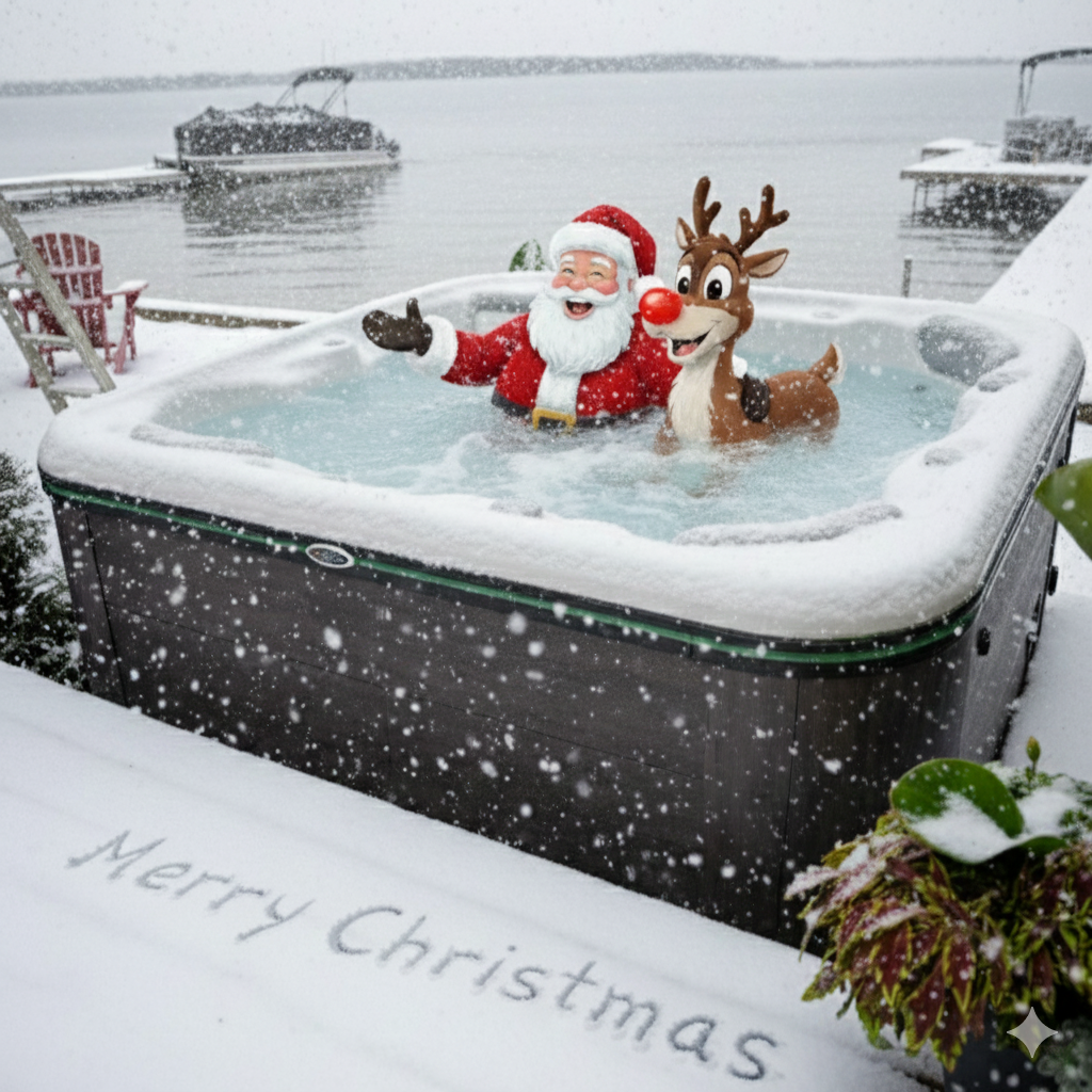 Santa in a 579 hot tub
